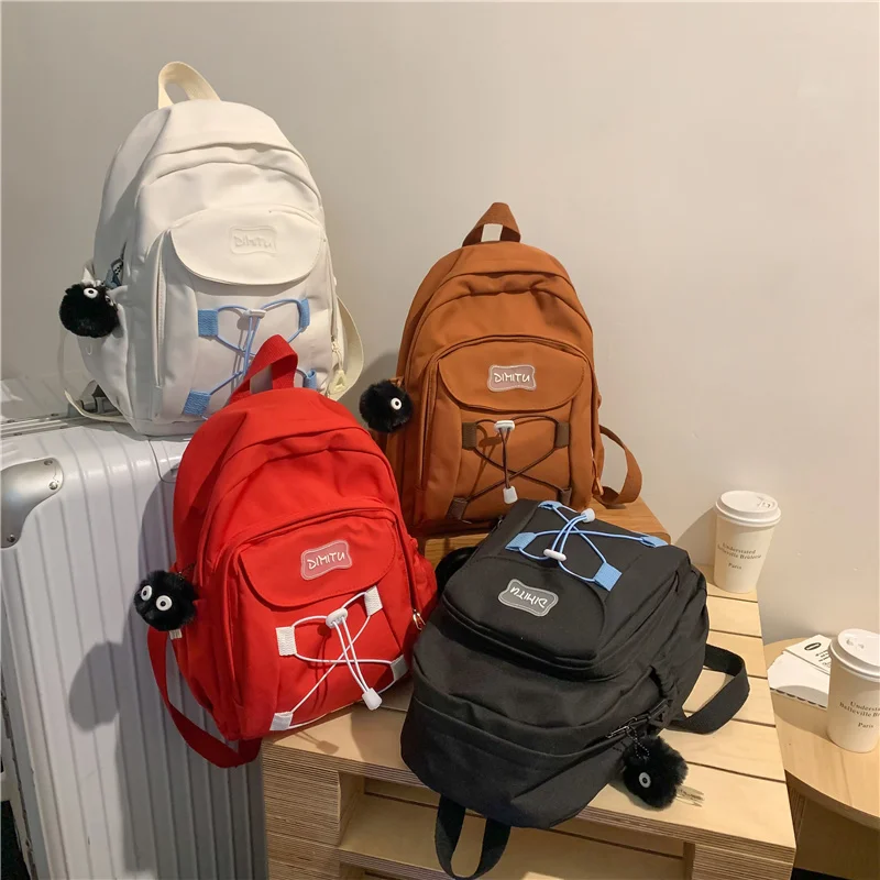 Solid Nylon Zipper Sewing Drawstring Large Capacity Fashionable School Bag Simple Backpack 2024 Hot Sale Bags for Girls and Boys