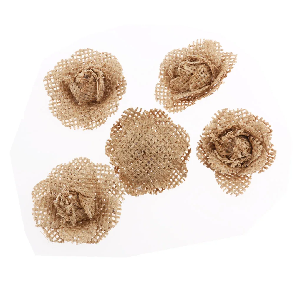 

5Pcs Burlap Rose Flowers Brown Small 4Cm Wedding Christmas Party Decoration Indoor Outdoor Adornment Festival Ornament