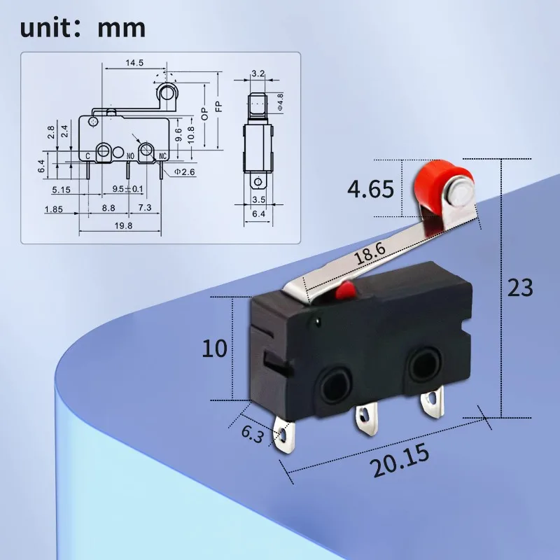 30Pcs 3Pins AC 250V 5A 1NO 1NC Black SPDT Micro Limit Switch Momentary Hinge Roller Lever Switches Normally Open Close Switch
