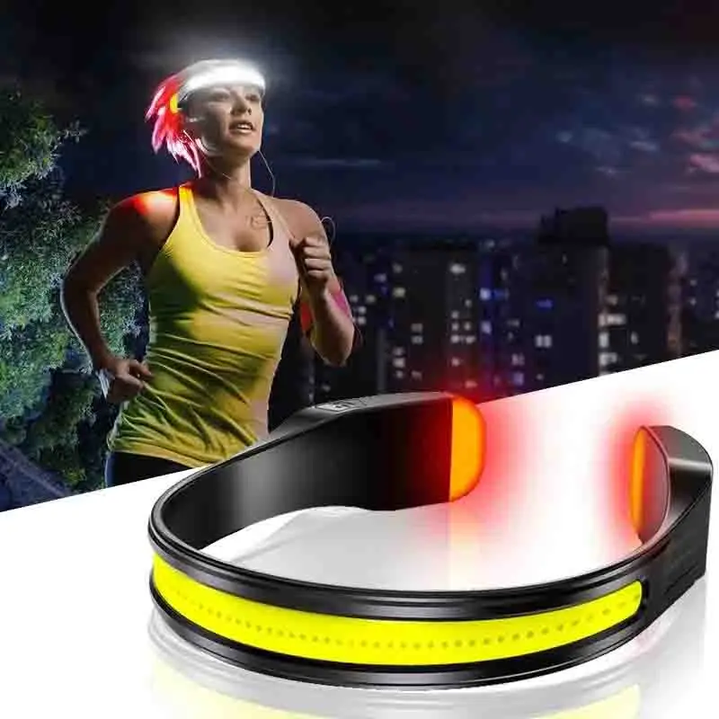 Rechargeable Headlight Headlamp 3 Lighting Modes COB with Tail Red Light Wide Angle Lighting for Outdoor Running Camping Work