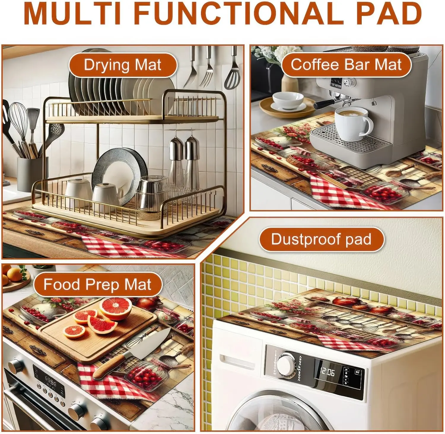 Vintage Cherry Diatomite Stove Top Cover Heat Resistant Non Slip Protector Mat for Electric Cooktop Farmhouse Kitchen Decor