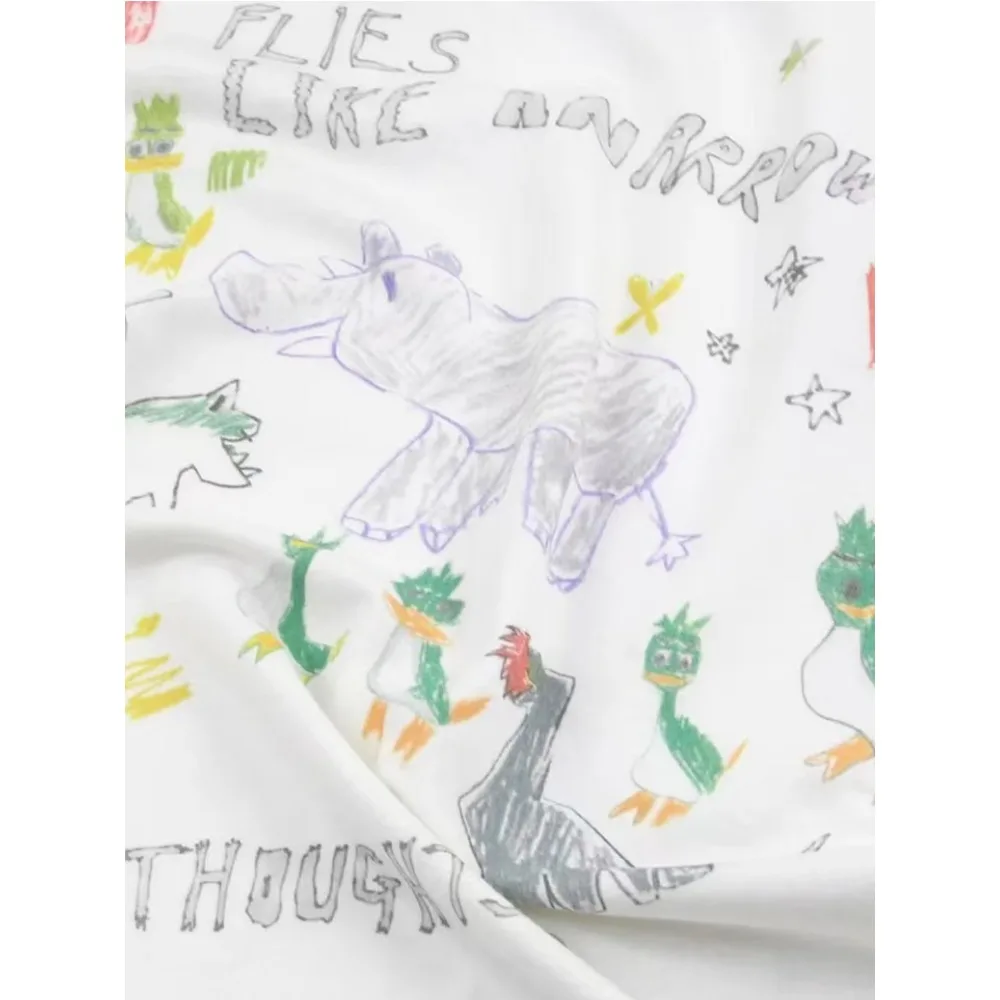 26SS MMY Cartoon Printed Loose Graffiti Hand-painted Top with Design Sense Short Sleeved T-shirt for Men