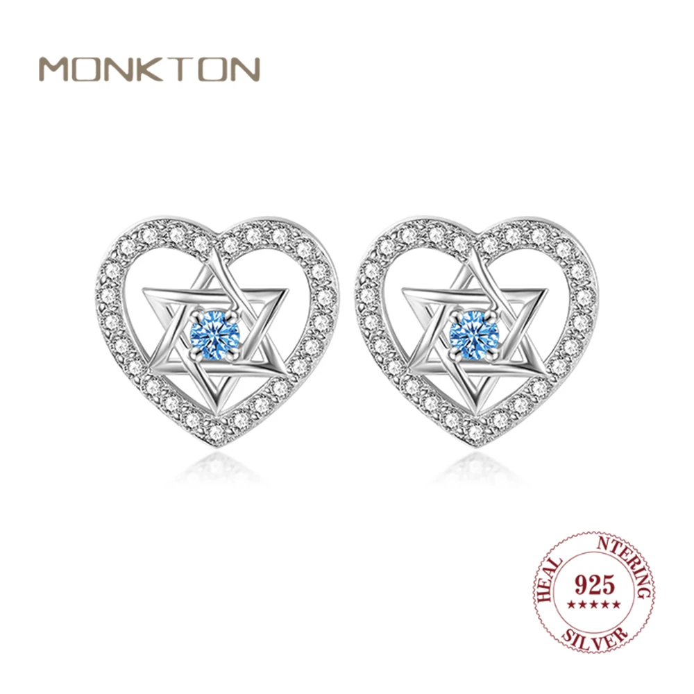 

Monkton Star of David Silver 925 Earrings for Women Shiny Blue Zirconia Hearts Stud Earrings for Girlfriend Fine Jewelry Anillo