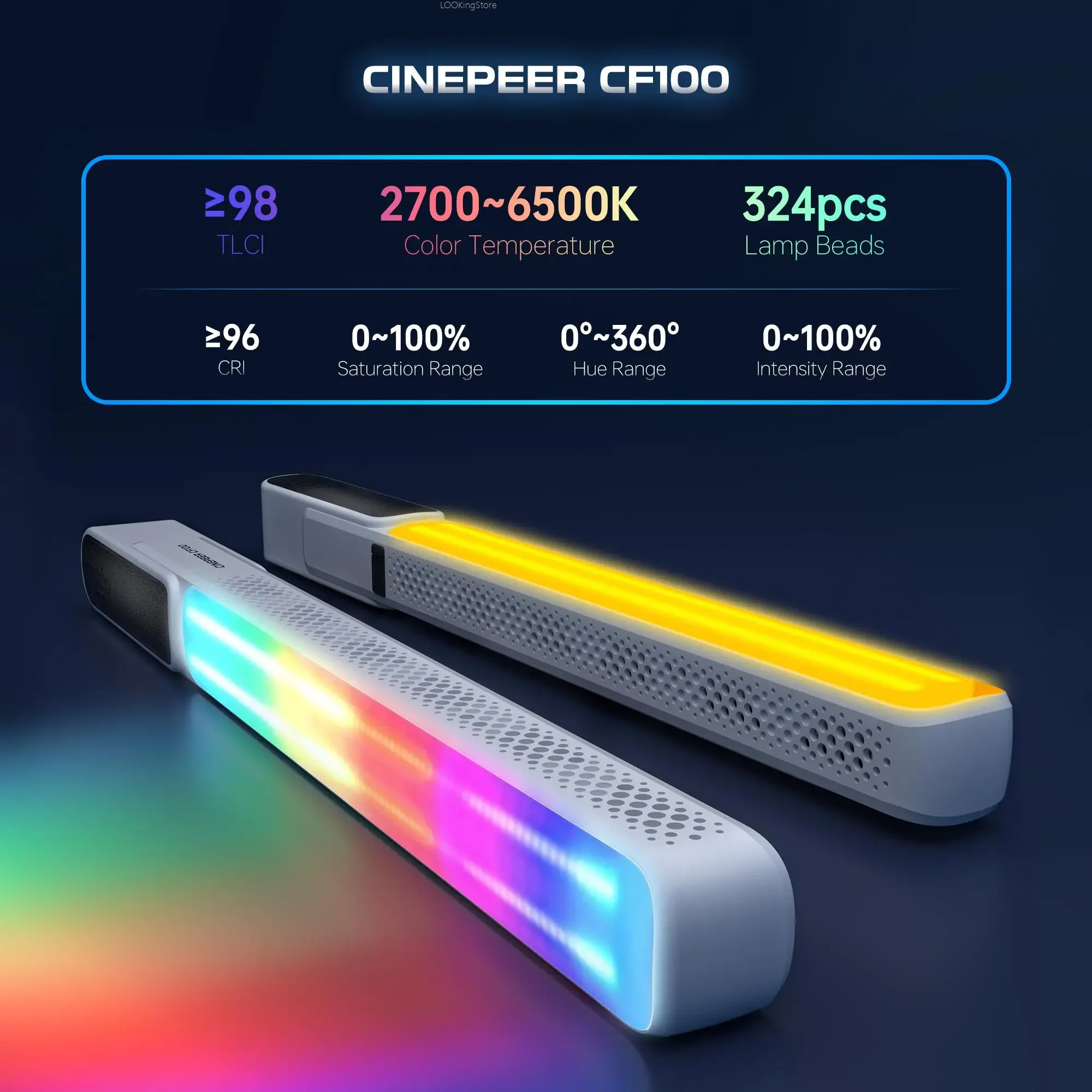 ZHIYUN CINEPEER CF100 100 Вт RGB Light Stick 2700K-6500K Ручной светодиодный светильник для видеосъемки для потоковой фото-видео