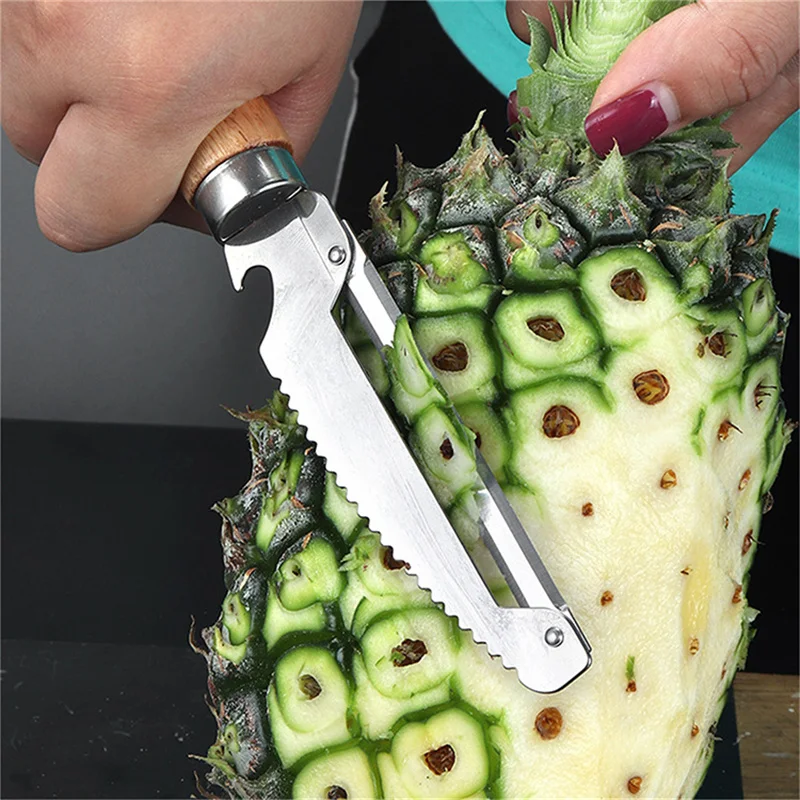 

Wooden Handle Multifunctional Pineapple Peeler Household Vegetable Planer Fruit Melon Skin Paring Knife Kitchen Accessories