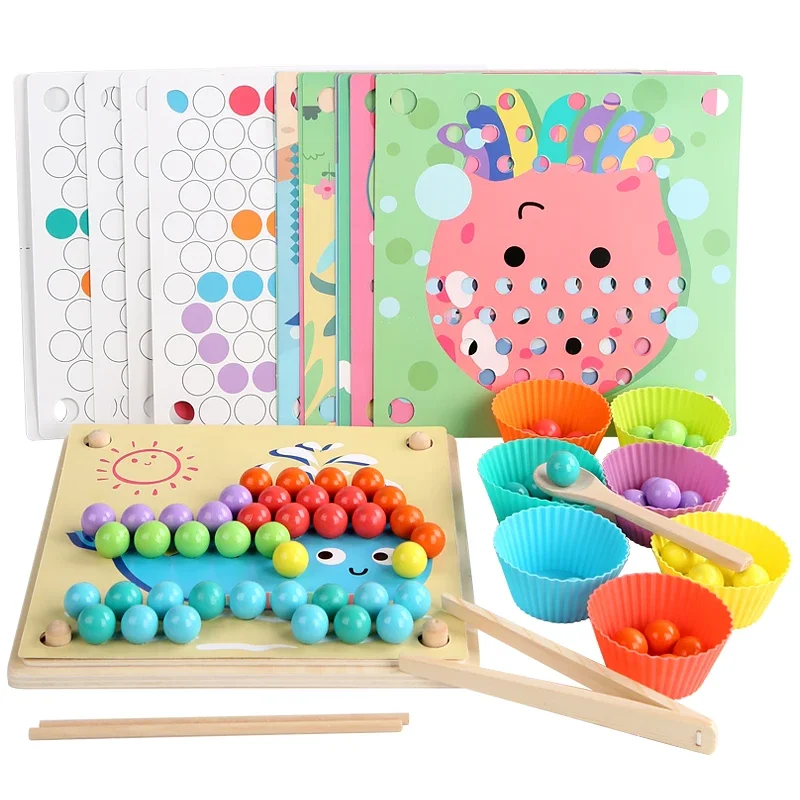 NEW  Training Logical Wooden Toy Clip Beads Early Education Board Game Color Cognition Baby Early Educational Toys Gift