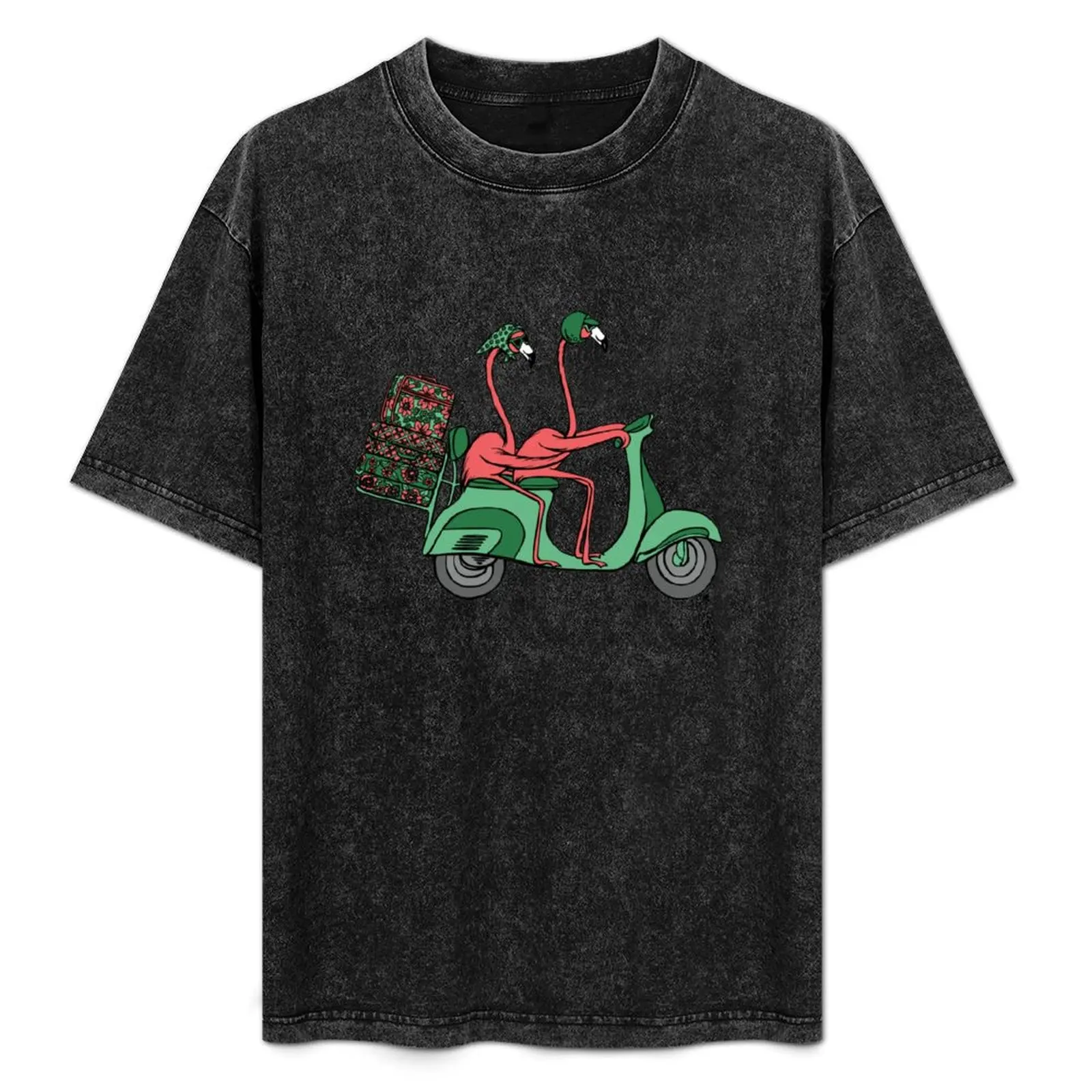 

Pink Flamingos on scooter T-Shirt Basic Solid Tee for Daily Use