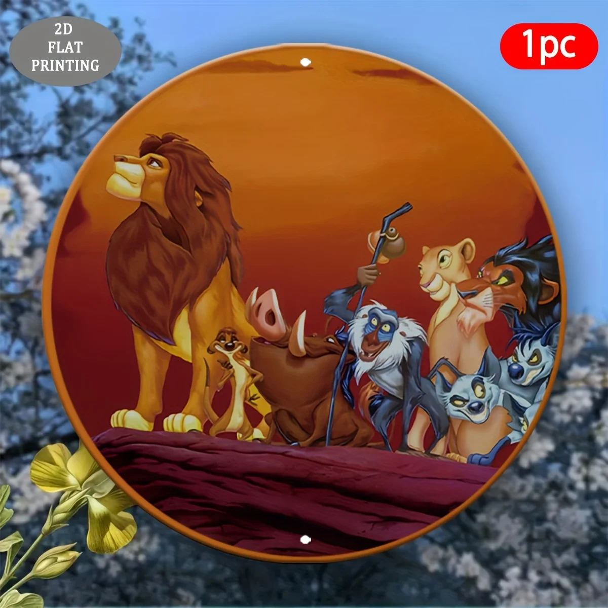 2D Flat, 1pc 2D Flat Decorative Plaque & Ornament, Lion King Glory Moment Pattern Round Aluminum Sign, Halloween Gift for Indoor