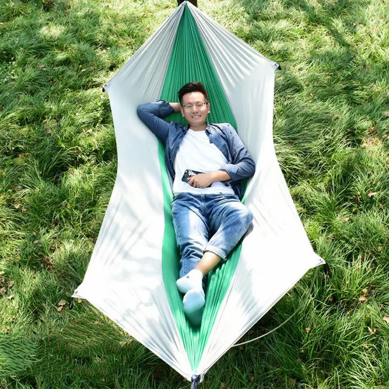 Outdoor Hammock Outdoor Parachute Hammock Nylon Parachute Hammock Lightweight Camping Hammock Nylon Waterproof Dual Support Pole