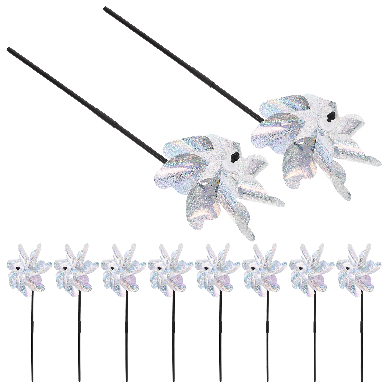 

10Pcs Yard Wind Spinner Reflective Bird Deterrent Garden Pinwheel Plastic Rotating Windmill for Farm Crop Protection
