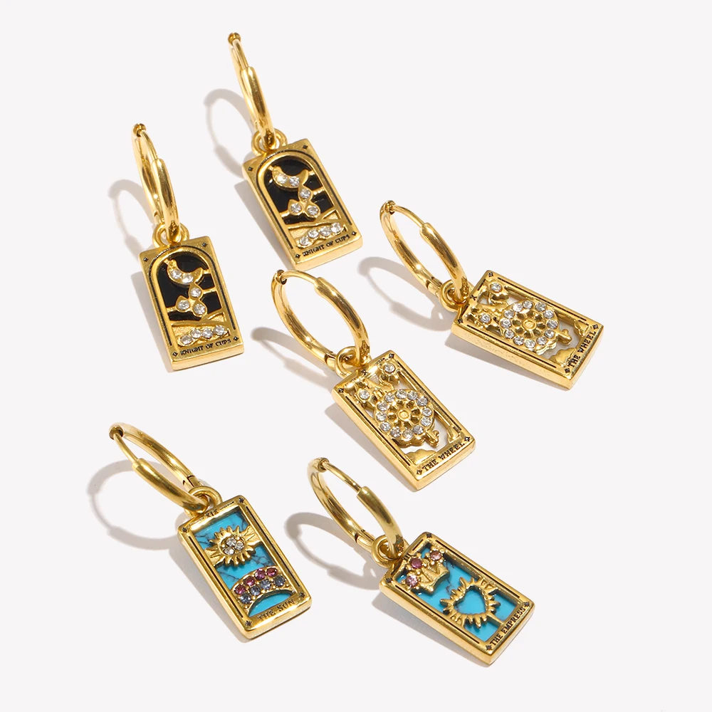 E.B.belle Tarot Card Series Hoop Earrings Women Stainless Steel 18K Gold Plated Colorful Fashion Jewelry Hypoallergenic