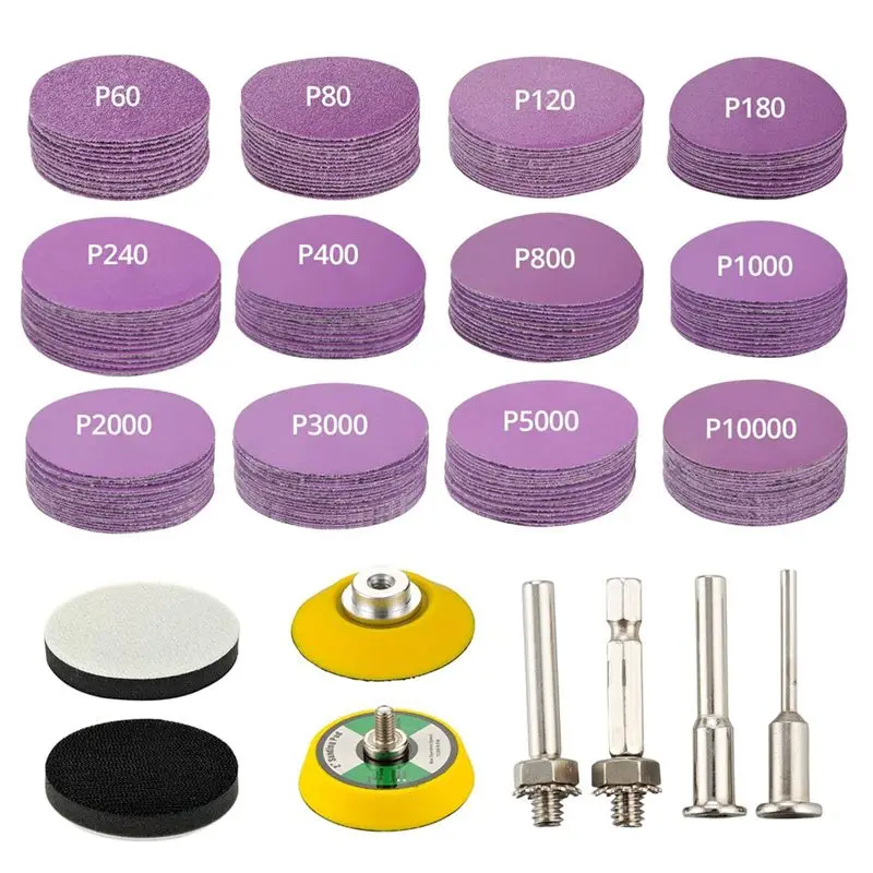 A93E-2 Inch Sanding Discs 188Pcs, Hook & Loop Wet Dry Sandpaper Assortment 60-10000 Grit Abrasive, Sanding Disc
