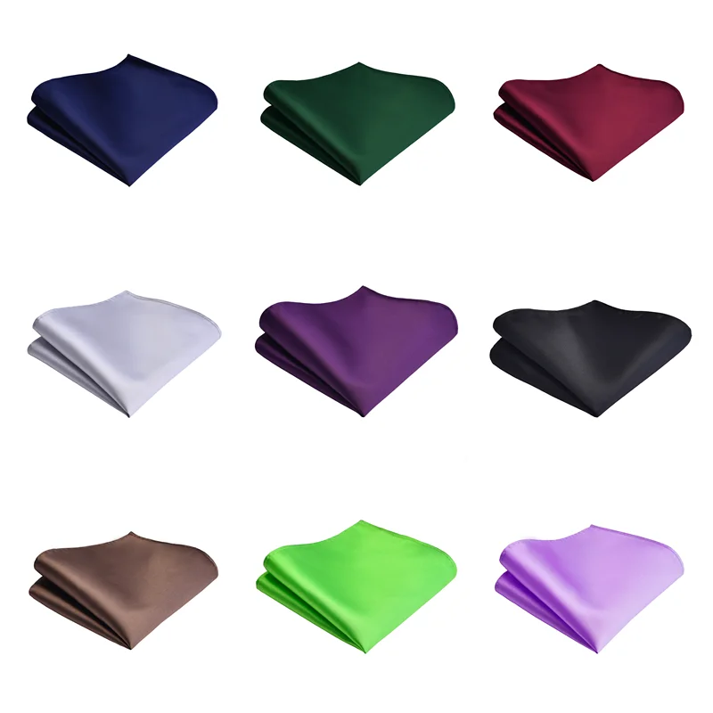 Pañuelo cuadrado de bolsillo liso a la moda para hombre, pañuelo rojo, verde y morado, superficie impermeable de seda de 25x25cm, boda de negocios
