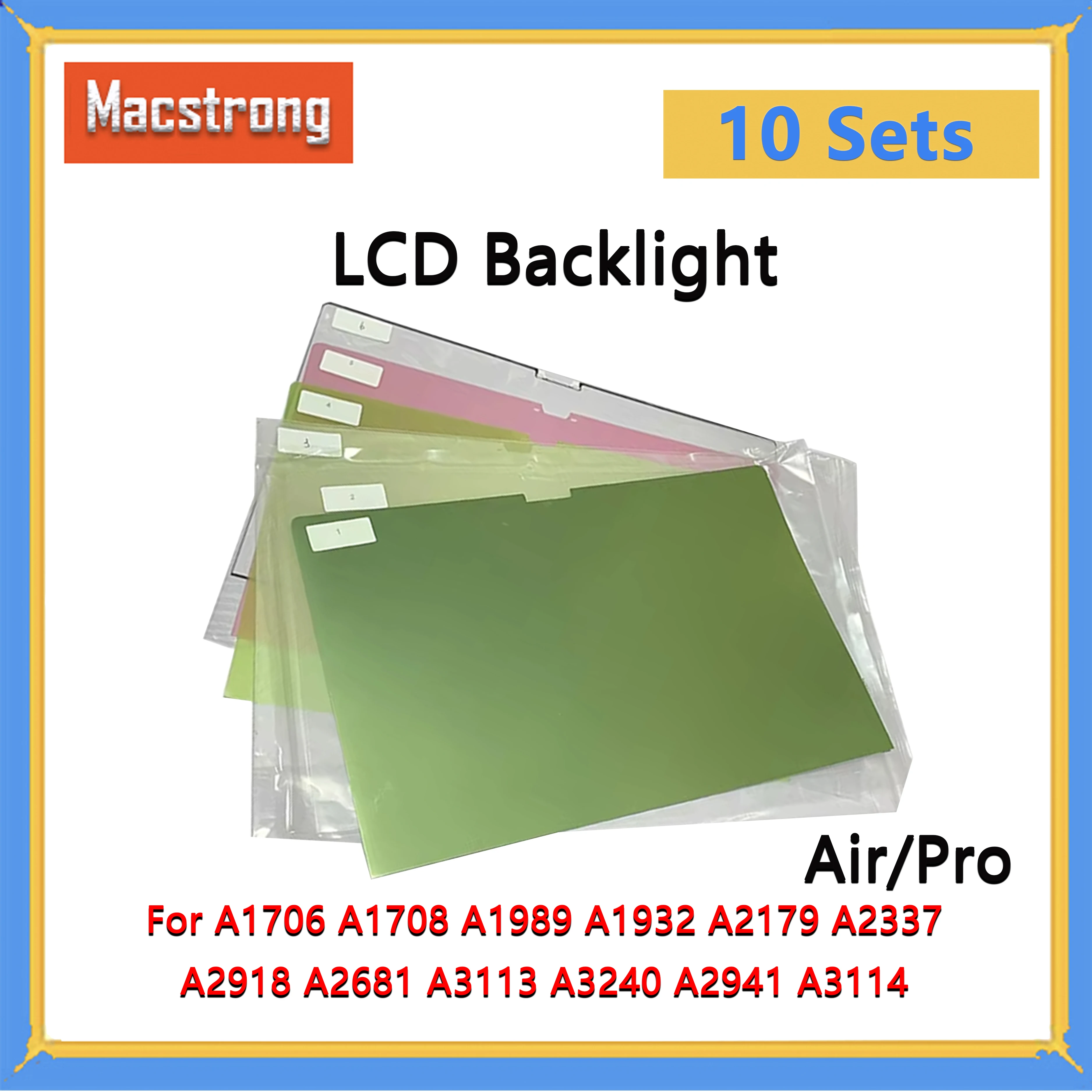 10Sets Original LCD Backlight for Macbook Pro A1706 A2338 A2442 A2485 A3112 A3401  Air A2337 A2681 A2941 LCD Display Backlight