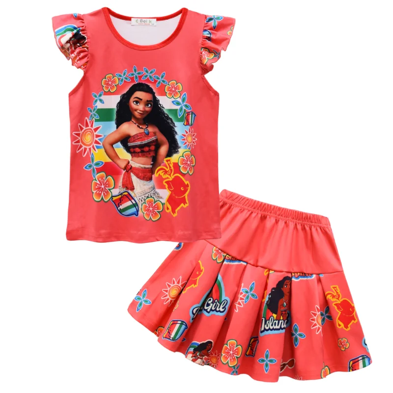 

Kawaii Kids Clothes Girls Mermaid Moana Princess T Shirt+Pleated Skirt Sets Children's Clothing Top and Bottom Loungewear Dress