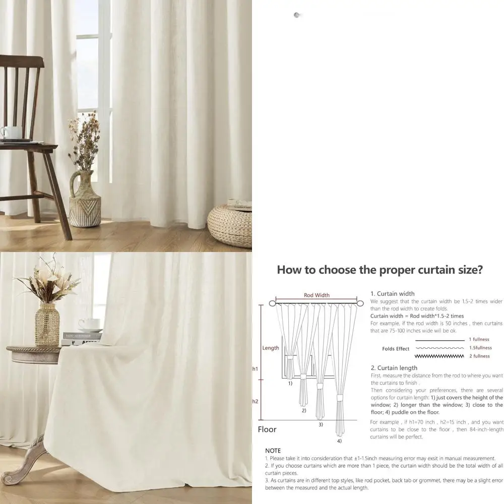 

Льняные шторы из двух частей цвета слоновой кости, длина 84 дюйма, ширина 70 дюймов, светопроницаемые, для гостиной