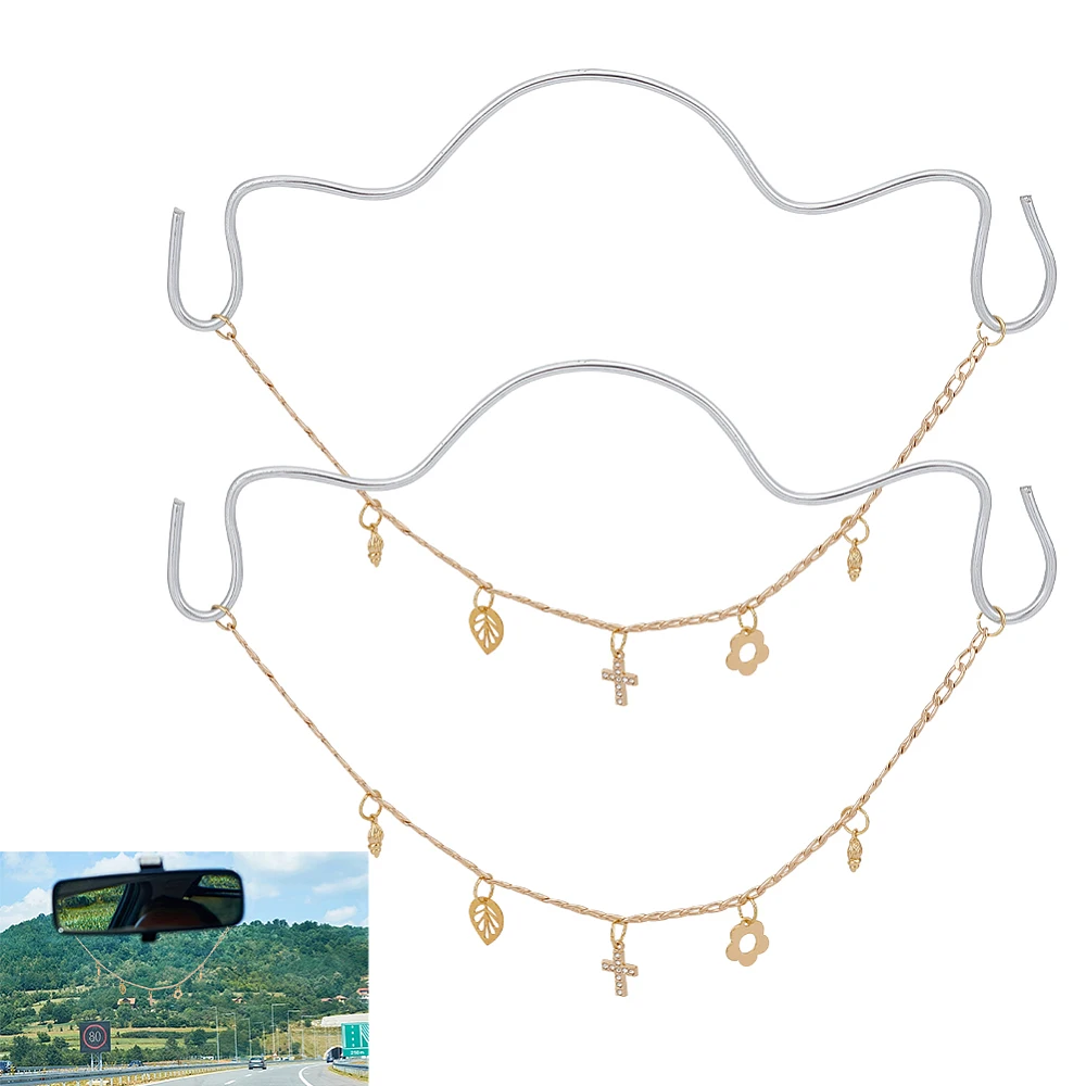 2pcs Car Hanging Ornaments Cute Alloy Flower Leaf Pendants with Aluminum Chains Rearview Mirror Hanging Charms Car Interior