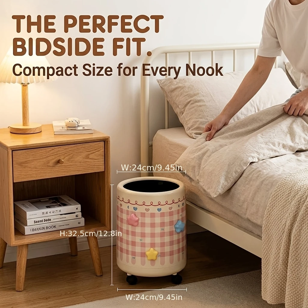 10L Cute Star Decor Movable Trash Can Large Capacity Double Layer Waste Bin  Wheels Kitchen Bedroom Bathroom Living Room Decor