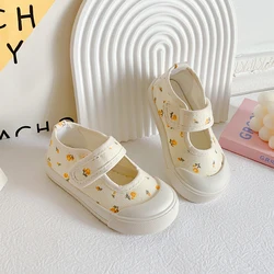 Girl's Canvas Shoes Flower Sweet Breathable Spring Leisure Children Casual Shoes Flexiable Daily Hook-loop 21-32 Kids Flat Shoes