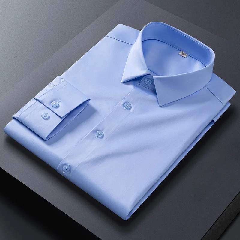 S-4XL Anti-Wrinkle Men Shirts Long Sleeve Dress Shirts For Men Slim Fit Camisa Social Business Blouse White Blue Office Shirt