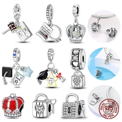 Crown Luminous Bachelor Hat Charms Beads Fit 925 Original Bracelet DIY Jewelry Making Women's Gift 100% 925 Sterling Silver