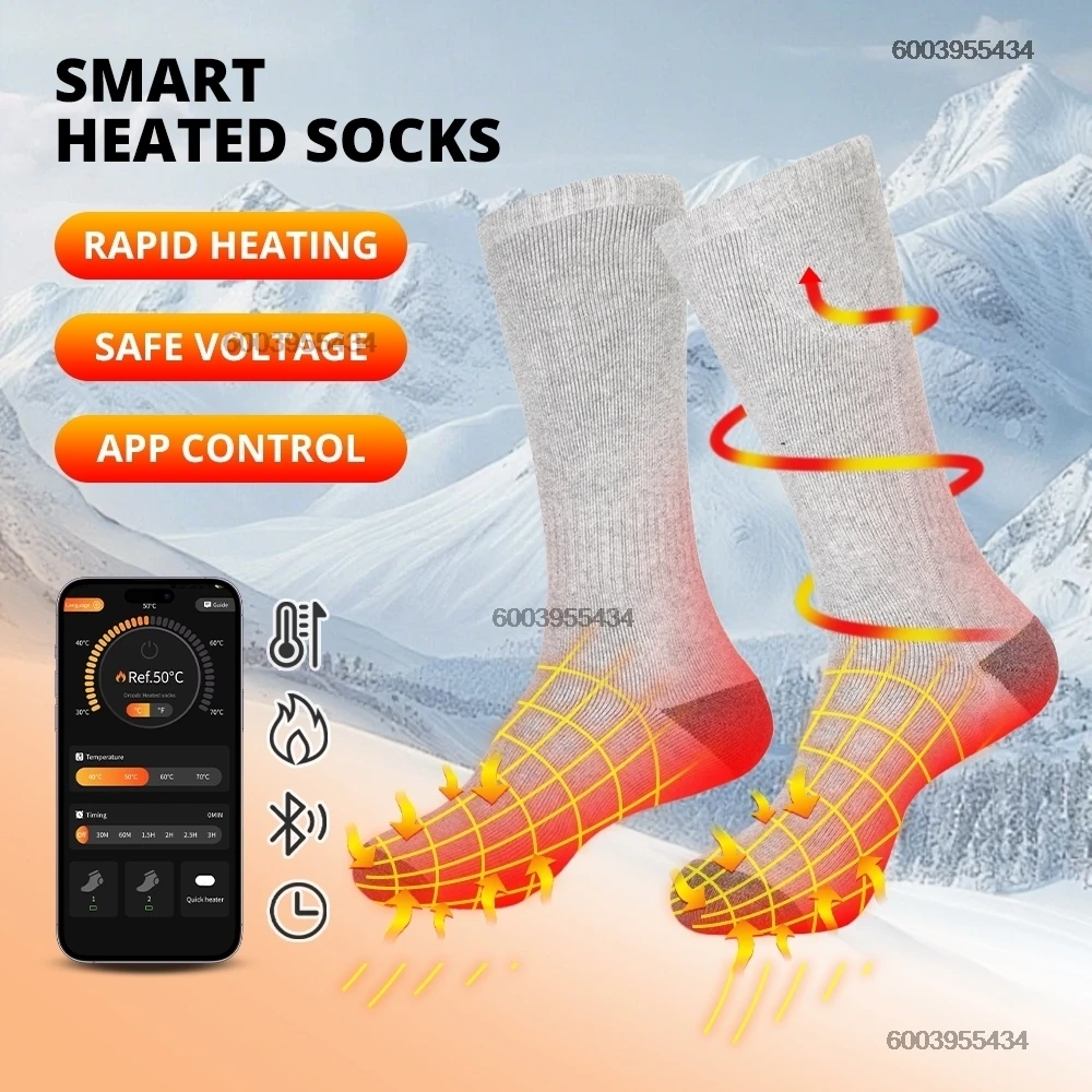 APP制御加熱靴下男性女性5000mah USB電気加熱スキーソックスフットウォーマースキースノーボードサイクリングサーマルソックス