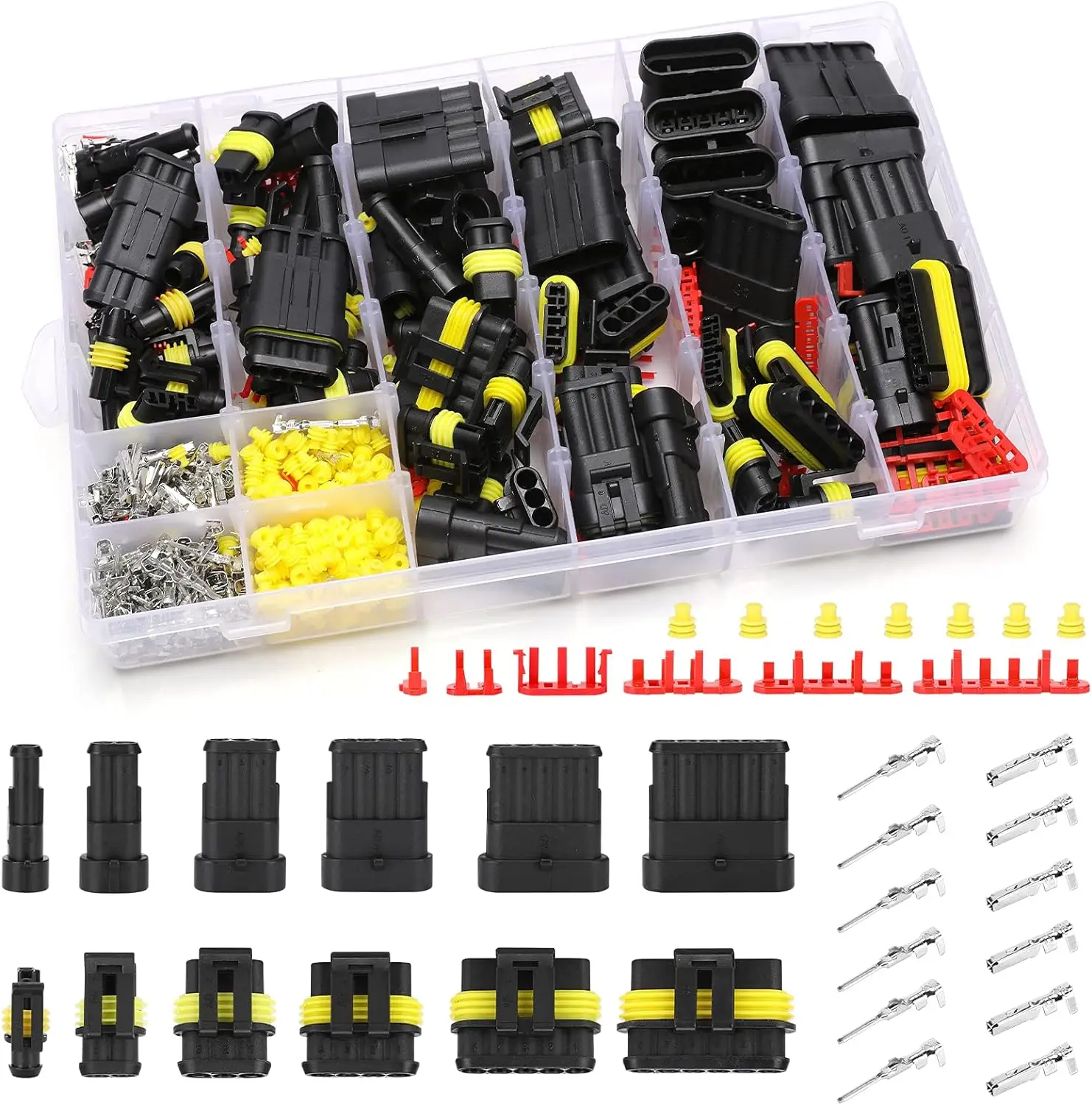 708Pcs 43 Set Waterproof Automotive Electrical Connectors, Quick Connect 1/2/3/4/5/6 Pin Wiring Harness Terminals Plug for Car