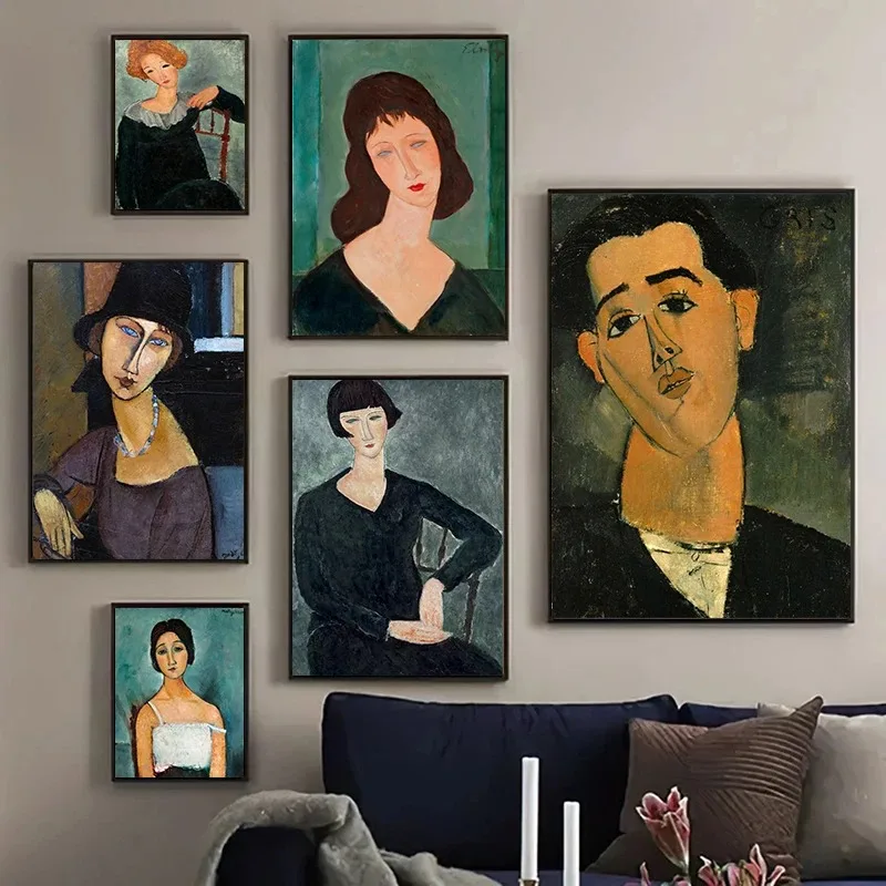 Famous Artist Amedeo Modigliani Artwork Poster Canvas Painting Abstract Portrait of Juan Gris Wall Art Modern Room Home Decor