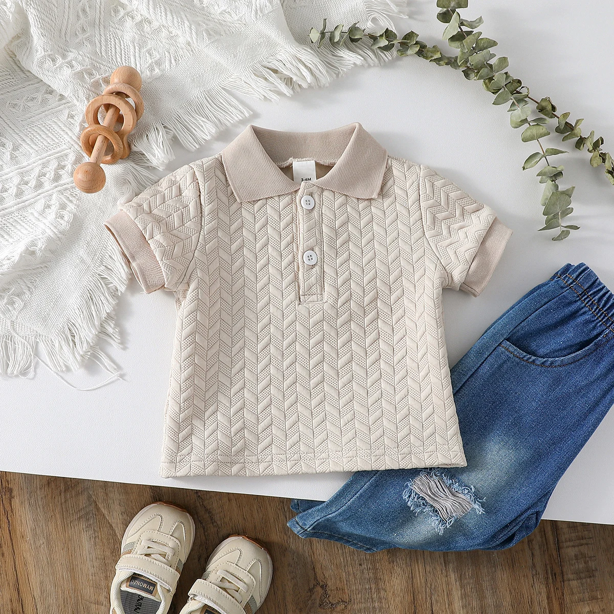 2025 One Piece Baby Boys Summer Solid Plaid Short Sleeve  Casual Daily T-Shirt For 1-3Y Clothing