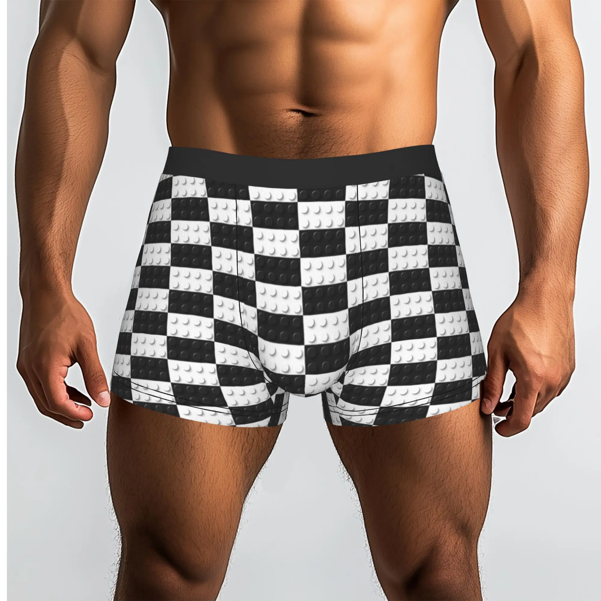 Custom Black And White Plastic Toy Block Abstract Pattern Underwear Male Print Boxer Briefs Shorts Panties Breathable Underpants