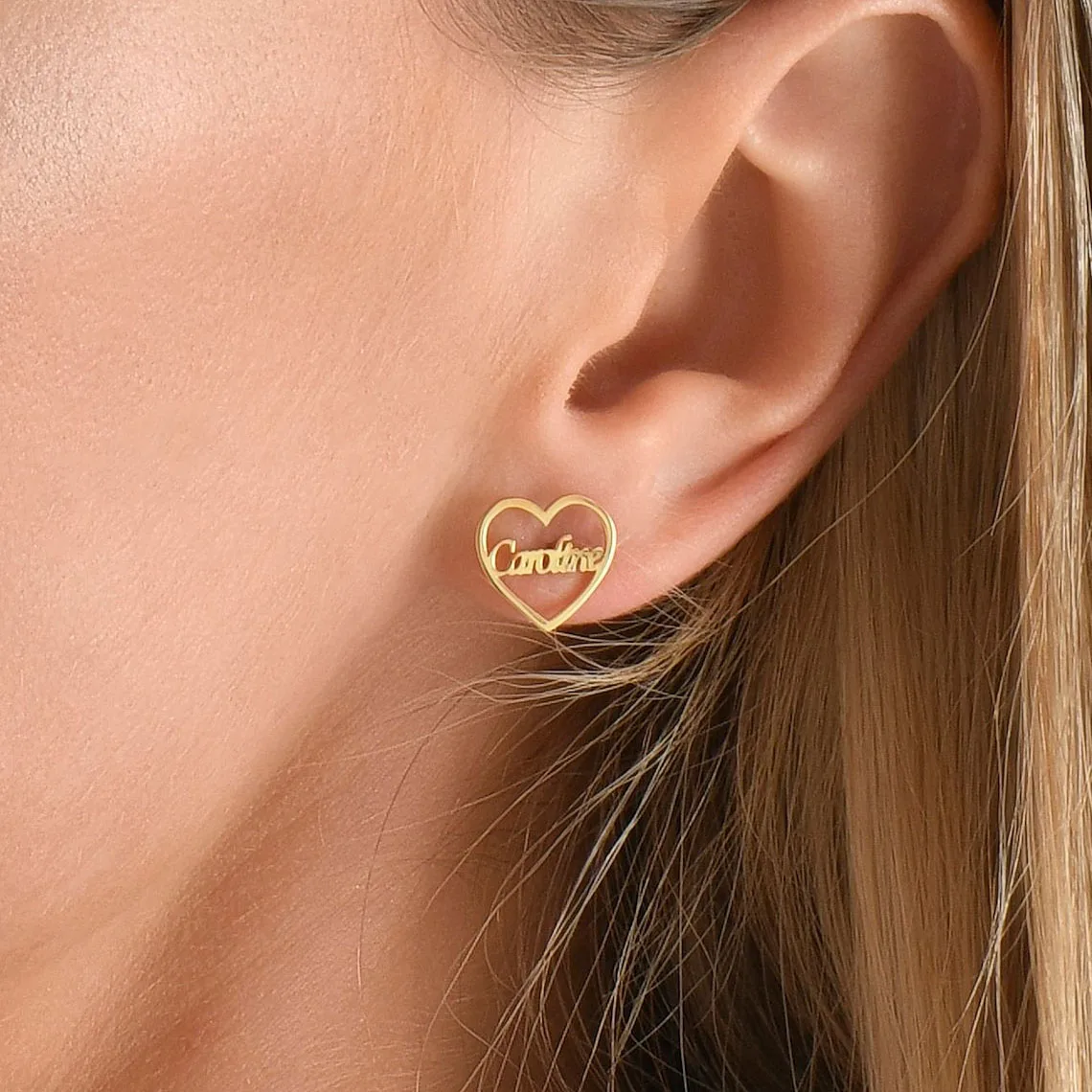 

Custom Heart Earrings Women Tiny Silver Name Earrings Stainless Steel Heart Stud Earrings Best Friends Gift Valentine's Day