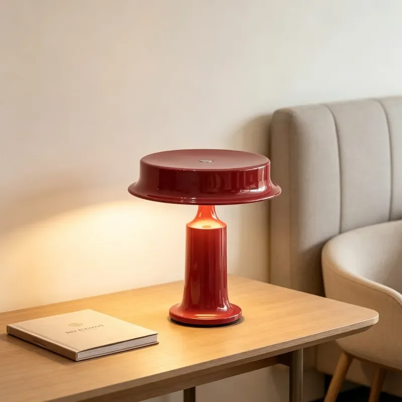 Nordic Retro Burgundy Desk Lamp Touch Dimming Cordless Portable Rechargeable Table Light Eye Care Atmosphere Lighting for