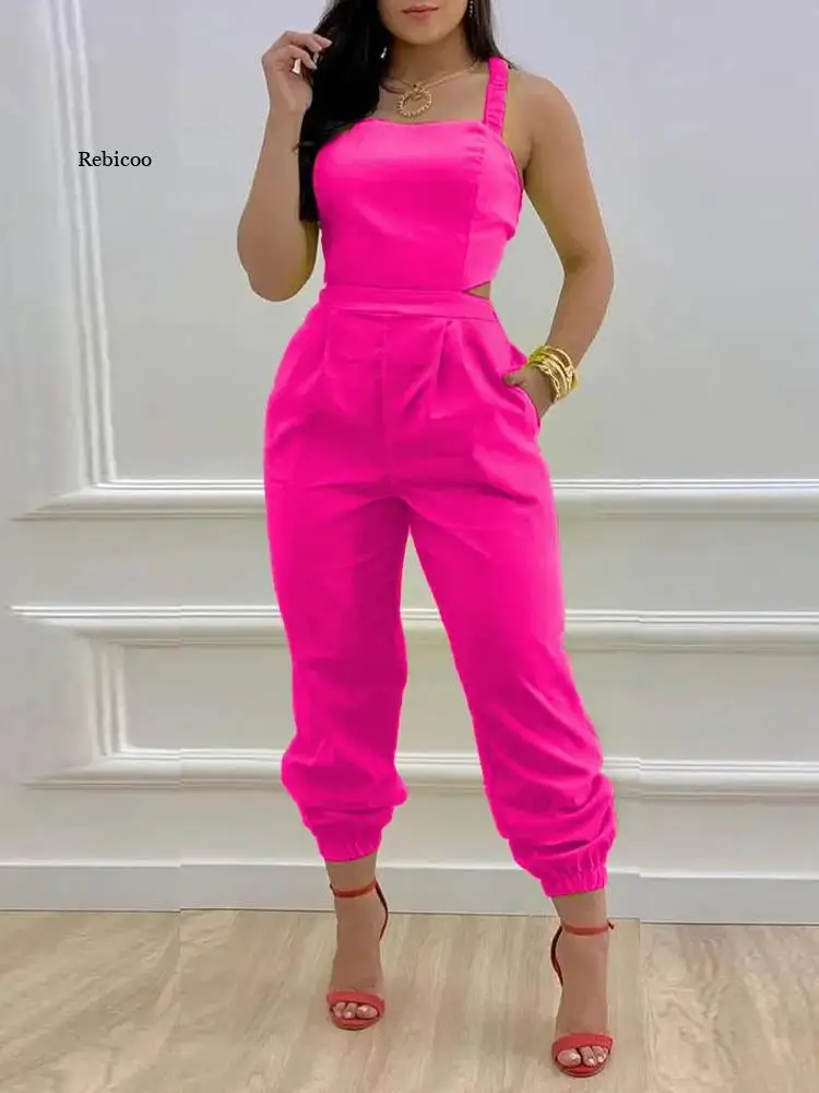 Jumpsuits for Women 2022 Solid Sleeveless Pocket Simple Backless Sweet Ladies Bodysuits Sexy Loungewear Streetwear Dropshipping