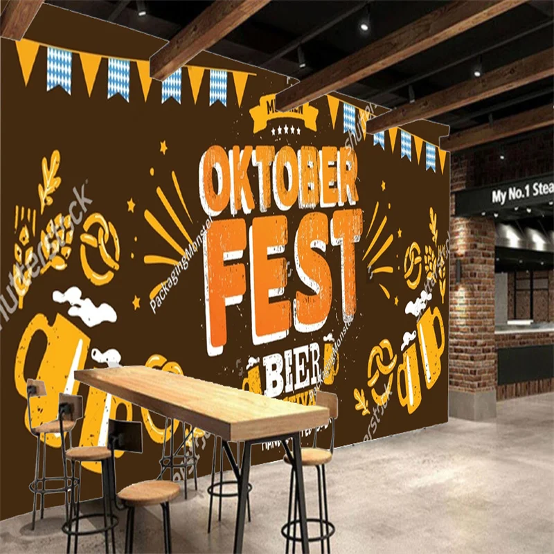 Custom Wallpaper Hand Painted Beer Oktoberfest Party Industrial Decoration Mural Bar Restaurant KTV Background Papel De Parede