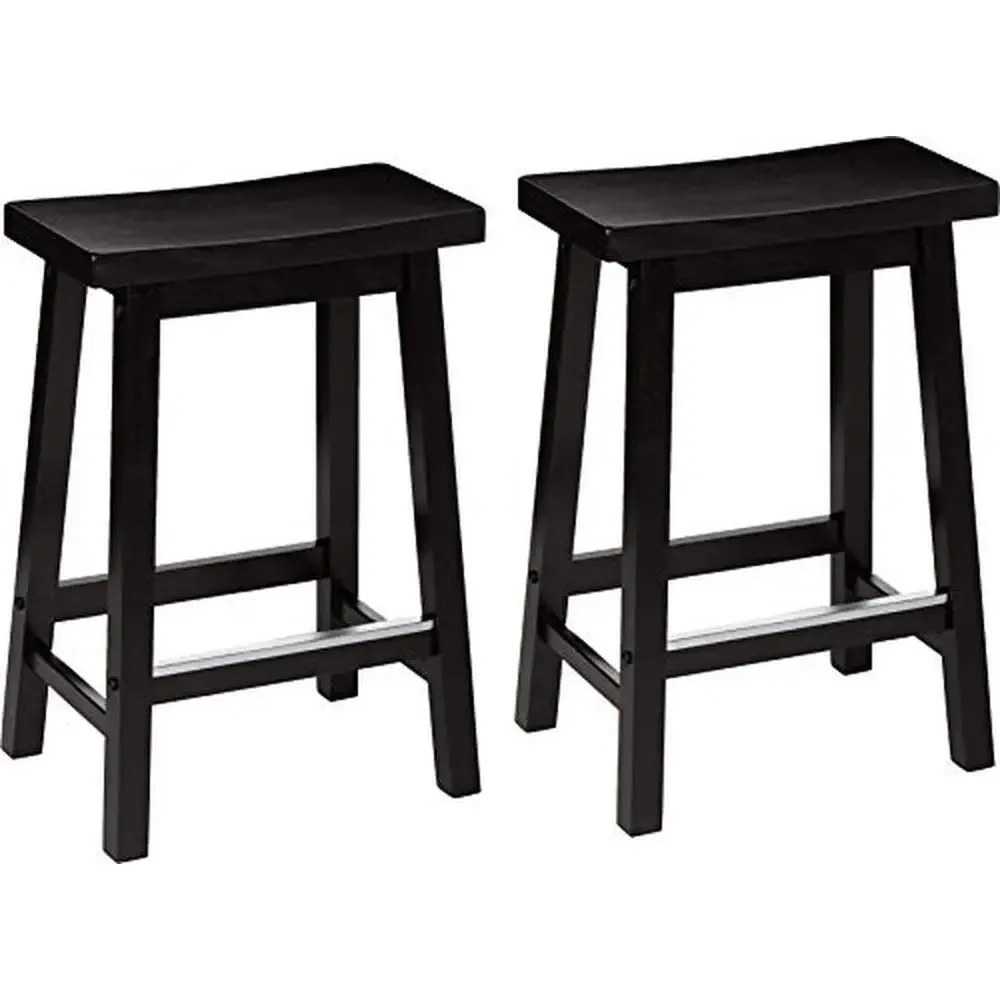 Wooden Counter-Height Bar Stools Set of 2 Black 24-Inch Seat A-Frame Solid Construction Comfortable Foot Rests Easy Assembly