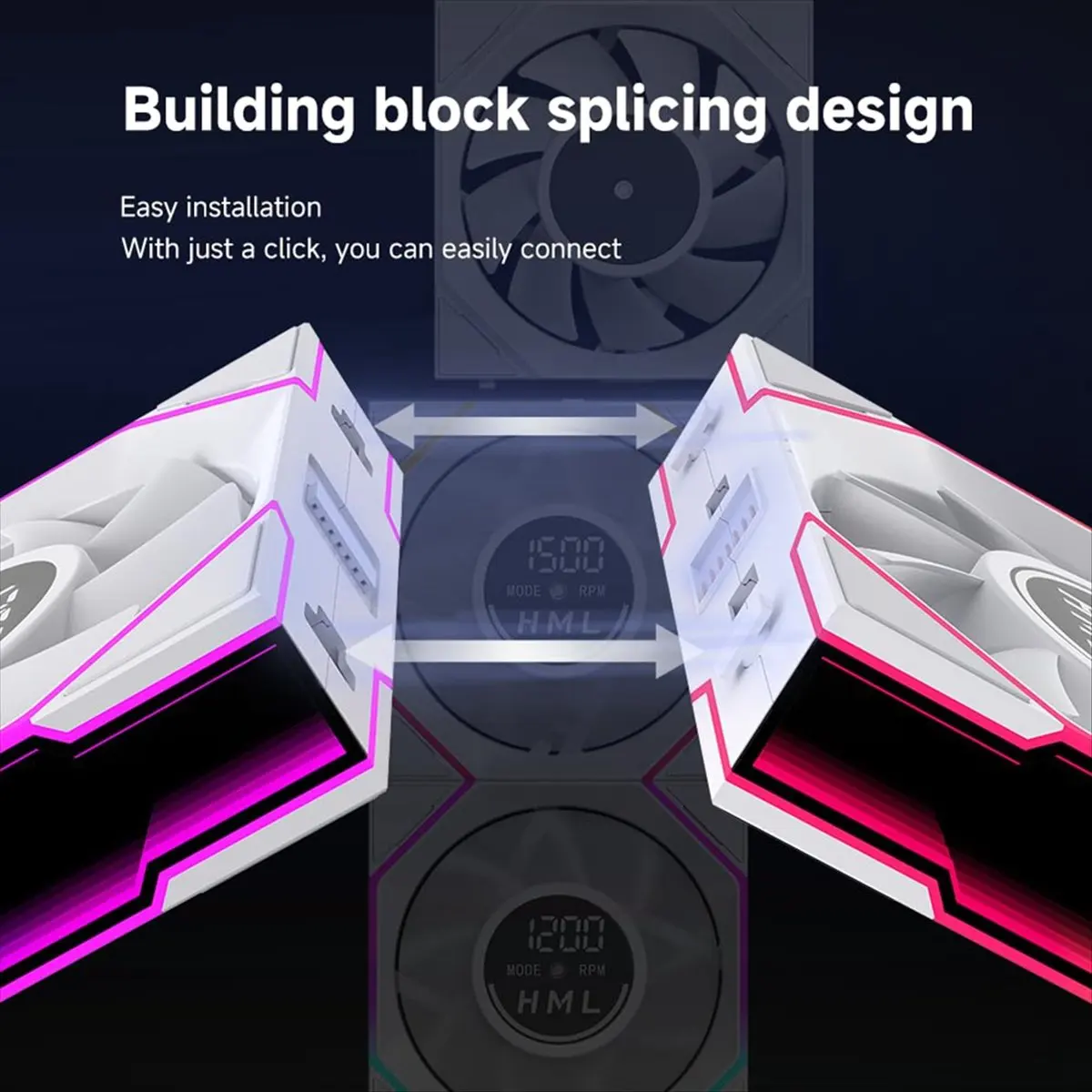 3PCS 120mm Case Fan Digital Display Computer Cooling ARGB CPU Cooler with Screen Infinite Mirror Design 600-2100RPM C