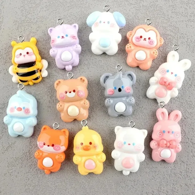 10Pcs Mixed Cartoon Glossy Animal Charms Resin Dog Bear Rabbit Monkey Koala Pendants For DIY Earring Necklace Jewelry Craft view 2