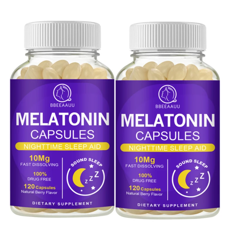 BEAU 10mg Melatonin Capsule Sleep Supplement Insomnia Sleep Quality Relax Brain Nerves Good Mood Jet Lag Fall Asleep for Adult