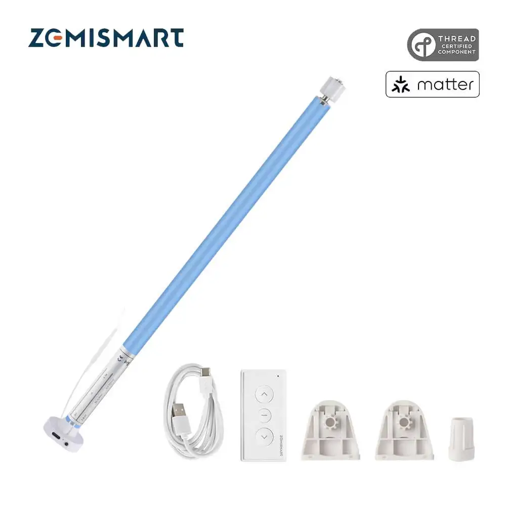 

Matter Thread Roller Blinds Motor for 25 28mm Tube Zemismart Rechargeable Curtain Engine Homekit Alexa Google Home Smartthings
