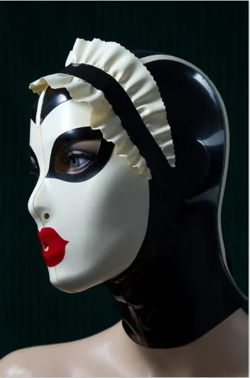 Sexy Latex Rubber Hoods Spliced Mask with Lace Wigs Maid Mask Plus Size Unisex Fetish  Customize Handmade for Party Cosplay