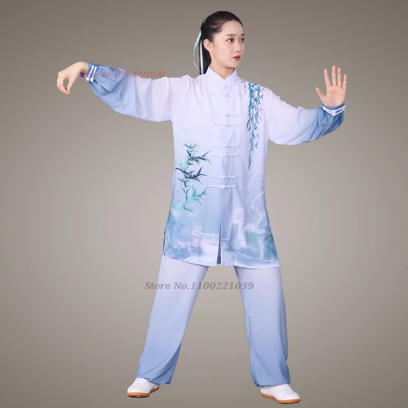 2024 chinese kung fu tai chi clothing martial arts tops+pants set flower print tai chi wushu wing chun exercise performance suit