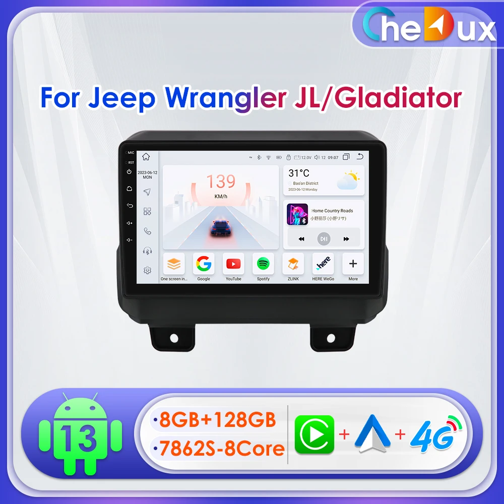 

Chedux 2Din 9inch Android Car Radio for Jeep Wrangler JL Gladiator 2018 - 2021 UI7862 Multimedia GPS DSP RDS 4G BT Carplay