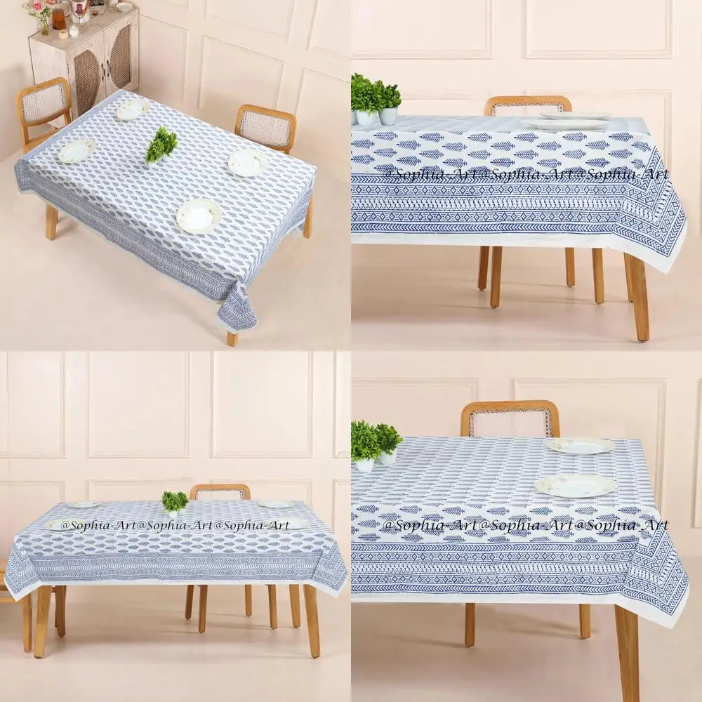 

Прямоугольная уличная хлопковая скатерть 72x108 дюймов на 8 человек, ручная печать, идеально подходит для патио, кемпинга и праздничной части