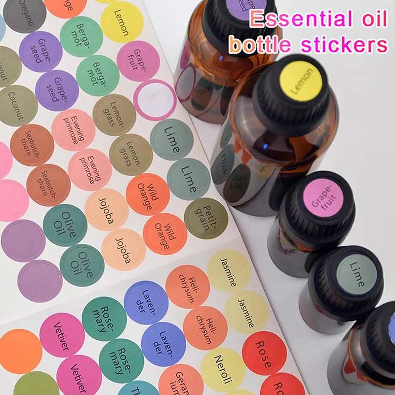 1Set 192 Pcs Pre-Printed Essential Oil Bottles Cap Lid Labels Round Circle Stickers Colorful For ALL DoTERRA Young Living Oils