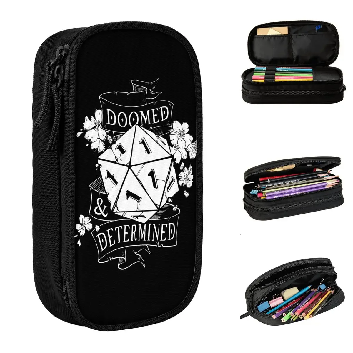 Doomed Determined Pencil Case Dungeon Dragon Pen Box Bags Student Large Storage School Supplies Gifts Pencil Box