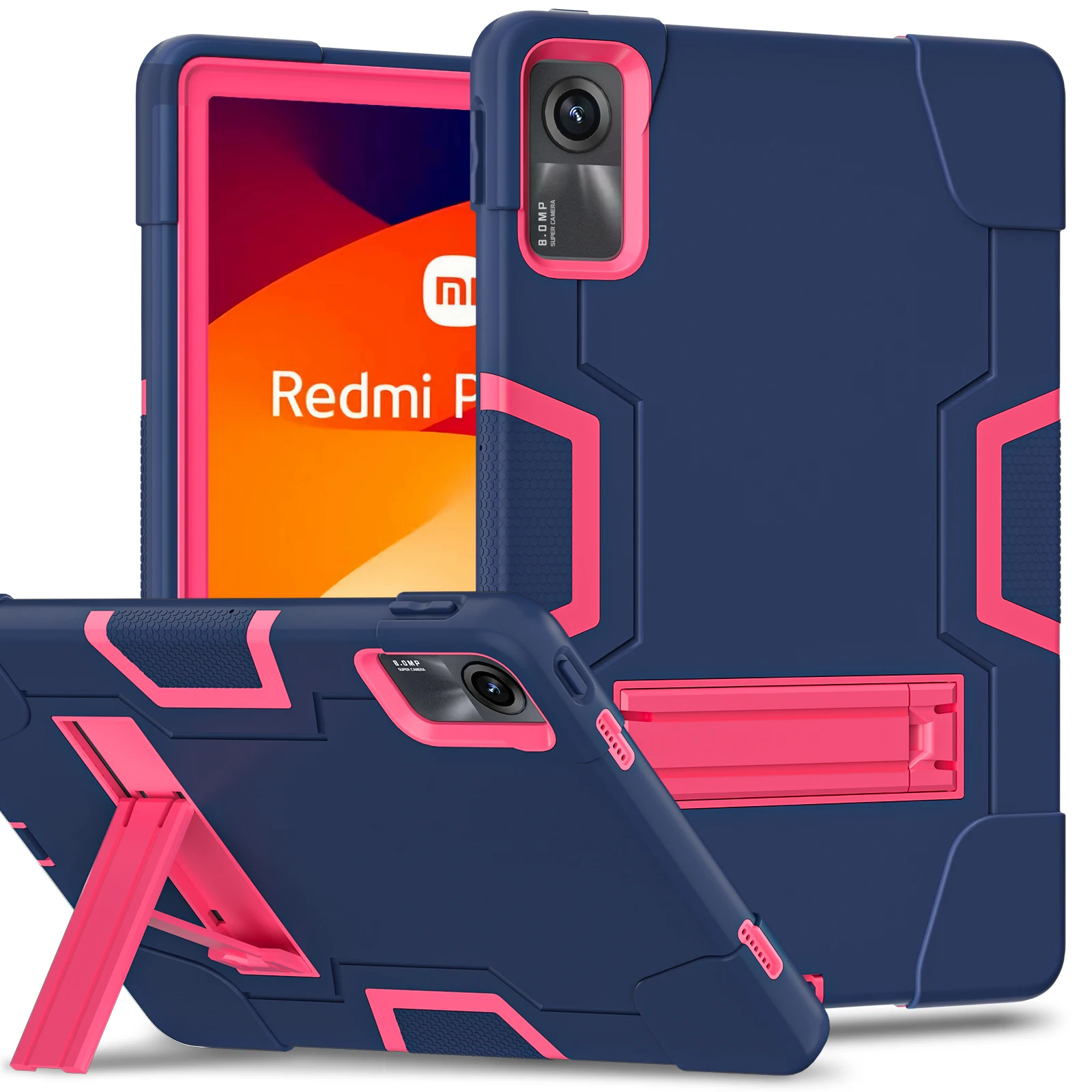 Heavy Duty Hybrid Case For Xiaomi Redmi Pad SE 11 inch 2023 Model 23073RPBFG With Built-in Kickstand Armor Cover 3-Layers Funda 