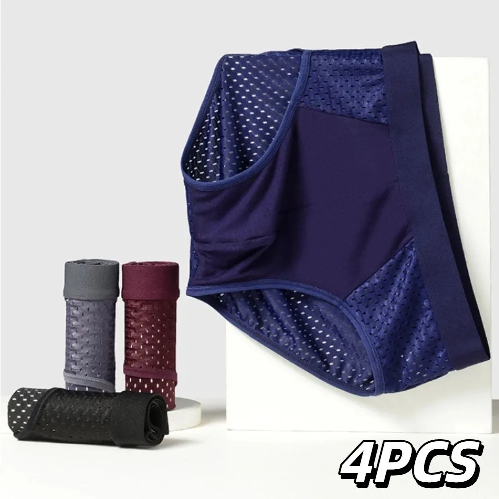 

4PCS Low Waist Men Mesh Panties Briefs Male Lingerie Male Thin Panties Elastic Oversize Ice Silk Triangle Underwear Men