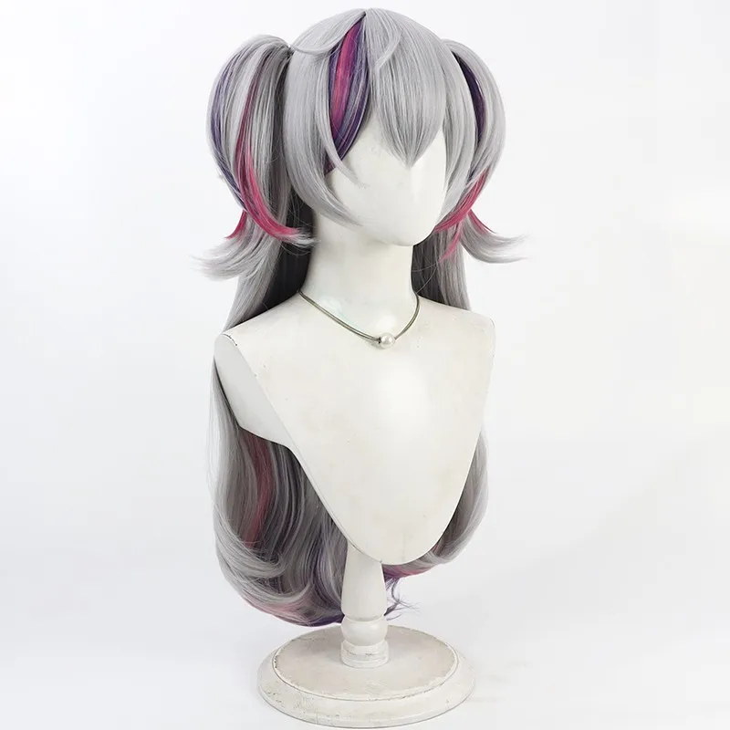 NIJISANJI Vtuber 젠더벤드 푸와 미나토 크로스드레싱 코스프레 가발, 탈부착 가능한 포니테일
