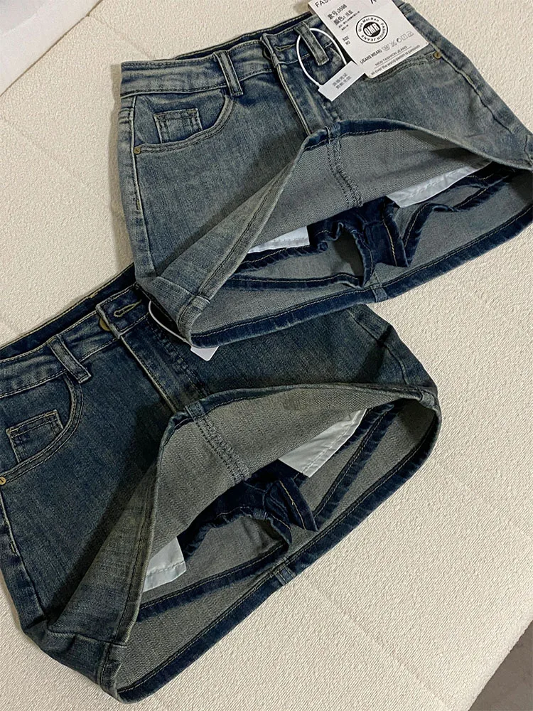 High Waist Denim  Skirt Retro American Style Slimming A-Line Wrap Body Short Skirts for Young Women Spring New Arrival