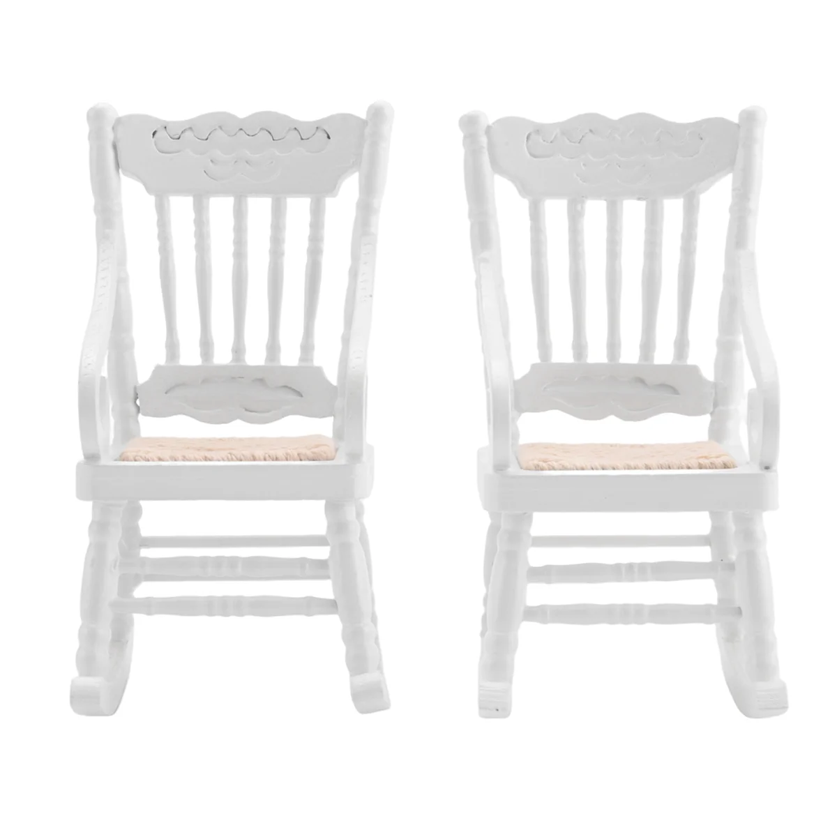 2 Pcs 1:12 Toy Miniature Furniture Wooden Rocking Chairs Toy Accessories for Doll House Decoration,White